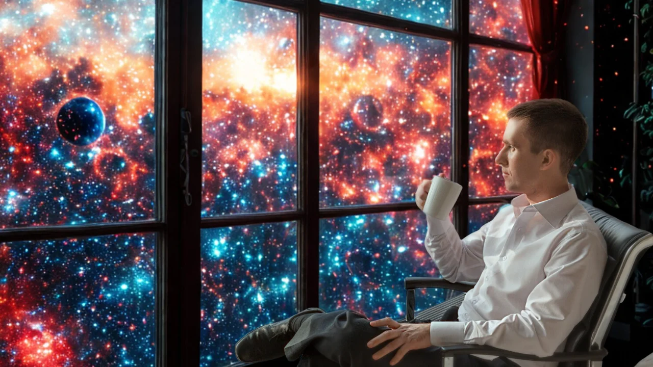 Diseño de páginas web: : hombre observando por la ventana el universo