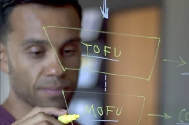 estrategias de marketing: persona tomando apuntes en una pizarra